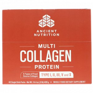 Dr. Axe / Ancient Nutrition, Multi Collagen Protein, 40 порционных стик-пакетов, 408 г (14,4 жидк. унции)