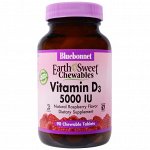 Bluebonnet Nutrition, витамин D3, 5000 МЕ, 90 жевательных таблеток