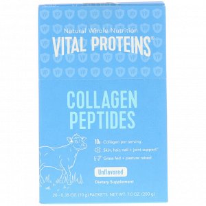 Vital Proteins, пептиды коллагена, без вкуса, 20 пакетиков, весом 10 г (0,35 унции) каждый