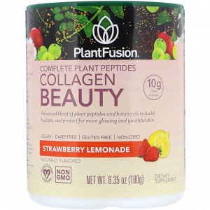 PlantFusion, Комплекс с растительными пептидами, Collagen Beauty, клубничный лимонад, 180 г