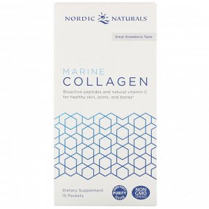 Nordic Naturals, Marine Collagen, Strawberry, 15 Stick Packets, 5 g Each