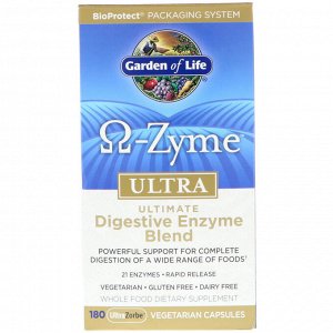 Garden of Life, Ω-Zyme, Ultra, Комплекс пищеварительных ферментов, 180 вегетарианских капсул UltraZorbe