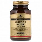 Solgar, Омега-3, ЭПК и ДГК, тройная сила, 950 мг, 50 мягких таблеток