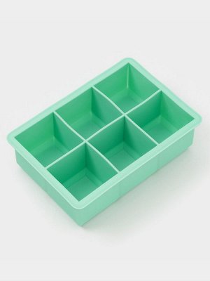Форма для льда Доляна «Кубик», силикон, 16x11x4.8 см, 6 ячеек (4.6x4.6 см), бирюзовая