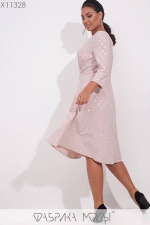 Платье с напылением А-силуэта, глубоким V-образным декольте, рукавами 3/4 и молнией вдоль спинки X11328