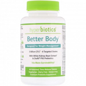 Hyperbiotics, Better Body, Designed for Weight Management, 5 Billion CFU, 60 Time-Release Tablets