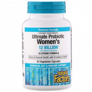 Natural Factors, Ultima Probiotic Women’s, пробиотик для женщин, 12 млрд КОЕ, 60 вегетарианских капсул