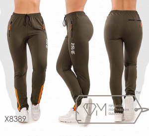 Спортивные штаны прямые из двунитки с накатом средней посадки покроя 3 кармана на молниях с кулиской на эластичном поясе X8389