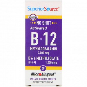 Superior Source, Активированный метилкобаламин B-12, B-6 (P-5-P) и метилфолат, 2000 мкг / 1200 мкг, 60 таблеток