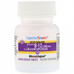 Superior Source, Активированный метилкобаламин B-12, B-6 (P-5-P) и метилфолат, 2000 мкг / 1200 мкг, 60 таблеток