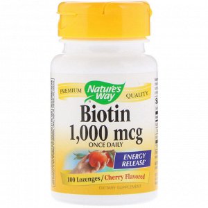 Nature&#x27 - s Way, Biotin, Cherry Flavored, 1,000 mcg, 100 Lozenges