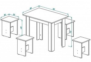 Обеденная группа №1 Стол (900*600*750); Табурет (400*300*300)
