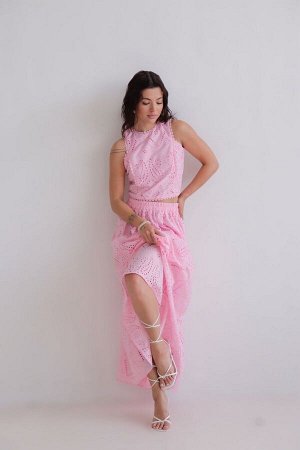 Костюм с юбкой хлопковый розовый
