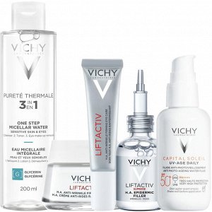 Виши Программа Liftactiv Supreme комплексный уход: мицеллярная вода 200 мл + крем для сухой кожи 50 мл + крем для век 15 мл + сыворотка 30 мл + флюид SPF50+ 40 мл (Vichy, Liftactiv)