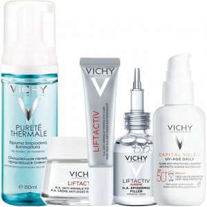 Виши Программа Liftactiv Supreme комплексный уход: пенка 150 мл + крем для сухой кожи 50 мл + крем для век 15 мл + сыворотка 30 мл + флюид SPF50+ 40 мл (Vichy, Liftactiv)