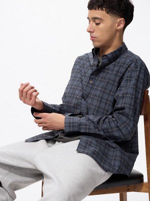 UNIQLO — мужская рубашка в клетку из премиального хлопка - 08 DARKGRAY