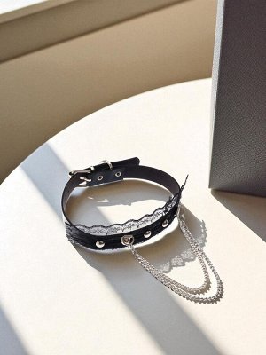Чокер «Искушение» кружево с цепями, цвет чёрный в серебре, 40 см