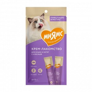 Крем-лакомство Мнямс для кошек, с тунцом Кацуо и Магуро, 15 г х 4 шт