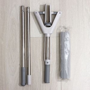 Швабра для мытья пола PVA Raccoon, со складным отжимом, насадка 28x6 см, стальная ручка с 3 секциями 130 см