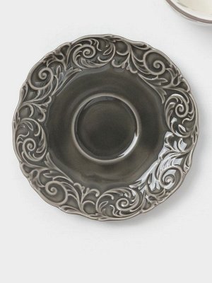 Чайная пара WY Floral Laceware, 2 предмета: чашка 300 мл, блюдце d=15 см, фарфор, белая, серая
