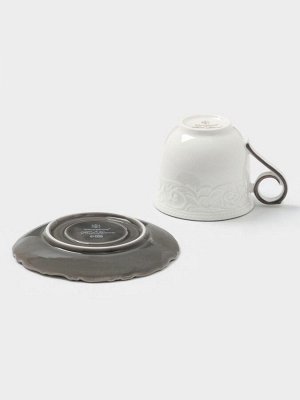 Чайная пара WY Floral Laceware, 2 предмета: чашка 300 мл, блюдце d=15 см, фарфор, белая, серая