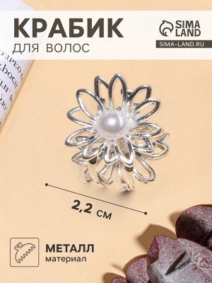 Крабик для волос «Ромашка», 2.2x2 см, серебро
