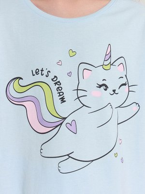 Комплект домашний для девочек голубой с принтом и надписью "let's dream"
