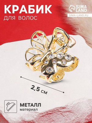 Крабик для волос «Оливия», бабочка, 2.5 см, золото