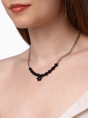 Колье «Цветок» амелия, чёрное в серебре, 45 см