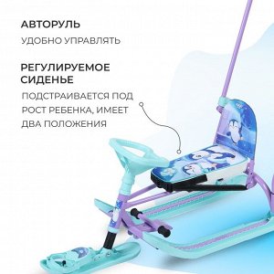 Снегокат Twiny 2+ «Пингвинята», TW2+/П, с родительской ручкой, со спинкой и ремнём безопасности