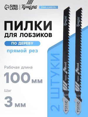 Пилки для лобзиков ТУНДРА, по дереву, прямой грубый рез, HCS, 100/125x3 мм, 2 шт.