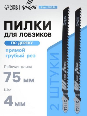 Пилки для лобзиков ТУНДРА, по дереву, прямой грубый рез, HCS, 75/100x4 мм, 2 шт.