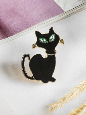 Брошь «Котик» застенчивый, цвет чёрный в золоте