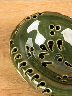 Мыльница «Цветочный узор», 13x5.5x10.5 см, керамика, зелёная