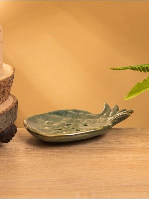 Мыльница «Ананас», 13.5x9x2 см, керамика, зелёно-коричневая