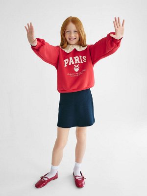 Джемпер для девочек красный с принтом и надписью "Paris"