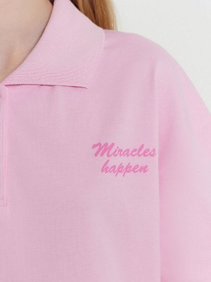 Поло для девочек розовое с надписью "Miracles happen"