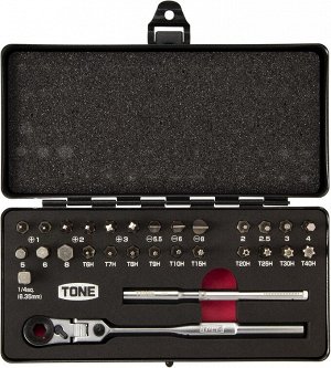Набор бит с поворотной трещоткой TONE Bit Ratchet Set BRFS27 6.35mm (1/4") Drive 29 pcs