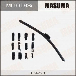 Щетка стеклоочистителя Masuma Silicone 475мм (19") бескаркасная, всесезонная, силиконовая, 13 переходников, 1 шт, арт. MU-019Si