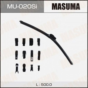 Щетка стеклоочистителя Masuma Silicone 500мм (20") бескаркасная, всесезонная, силиконовая, 13 переходников, 1 шт, арт. MU-020Si