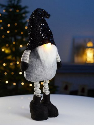 Фигура текстиль «Гном в черном» 50-70 см, телескопические ножки, 1 LED, от батареек LR1130x3, свечение тёплое белое
