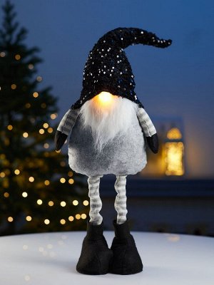 Фигура текстиль «Гном в черном» 50-70 см, телескопические ножки, 1 LED, от батареек LR1130x3, свечение тёплое белое