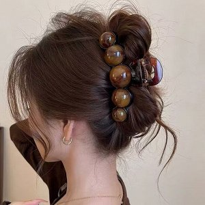 Краб для волос с большими коричневыми бусинами,  10,5 см.