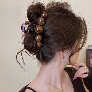 Краб для волос с большими коричневыми бусинами,  10,5 см.