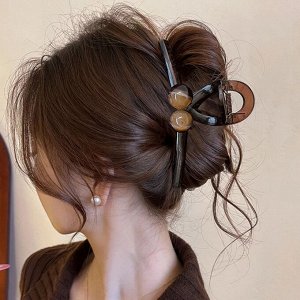 Краб для волос Петелька с двумя коричневыми жемчужинами, 13 см.