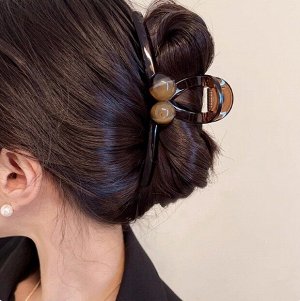 Краб для волос Петелька с двумя коричневыми жемчужинами, 13 см.
