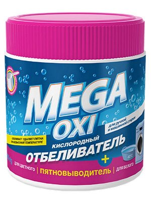Пятновыводитель отбеливатель MEGA OXI кислородный для цветных и белых тканей 500г (
