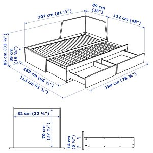 ФЛЕККЕ Каркас кровати-кушетки с 2 ящиками, белый, 80x200 см