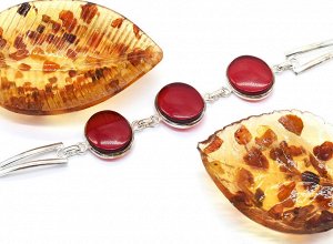 Браслет с янтарём в посеребрении 3 овала 25*21мм вишня, 20см