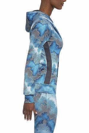 Топ Толстовка с капюшоном для фитнеса свободного кроя Energy blouse 200 den голубого цвета изготовлена из полностью непрозрачного, эластичного, корректирующего фигуру материала. Благодаря применению о